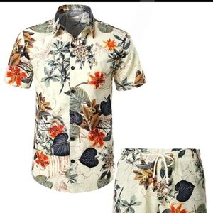 Big and Tall Men's tropical print Casual Shirt and short Suits